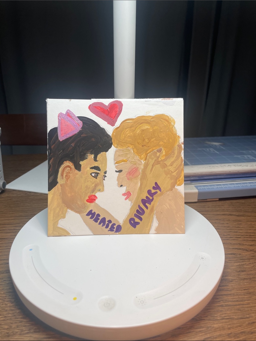 Hand-Painted Romantic Portrait Canvas Art - Pink, Gold